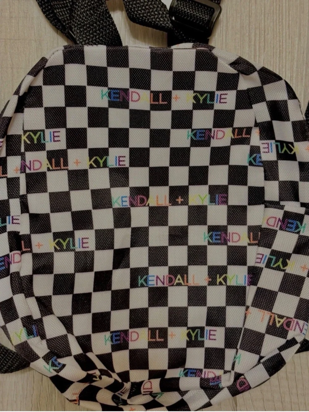 Kendall + Kylie Black & White Checkered Backpack Purse Adjustable Festival Rave